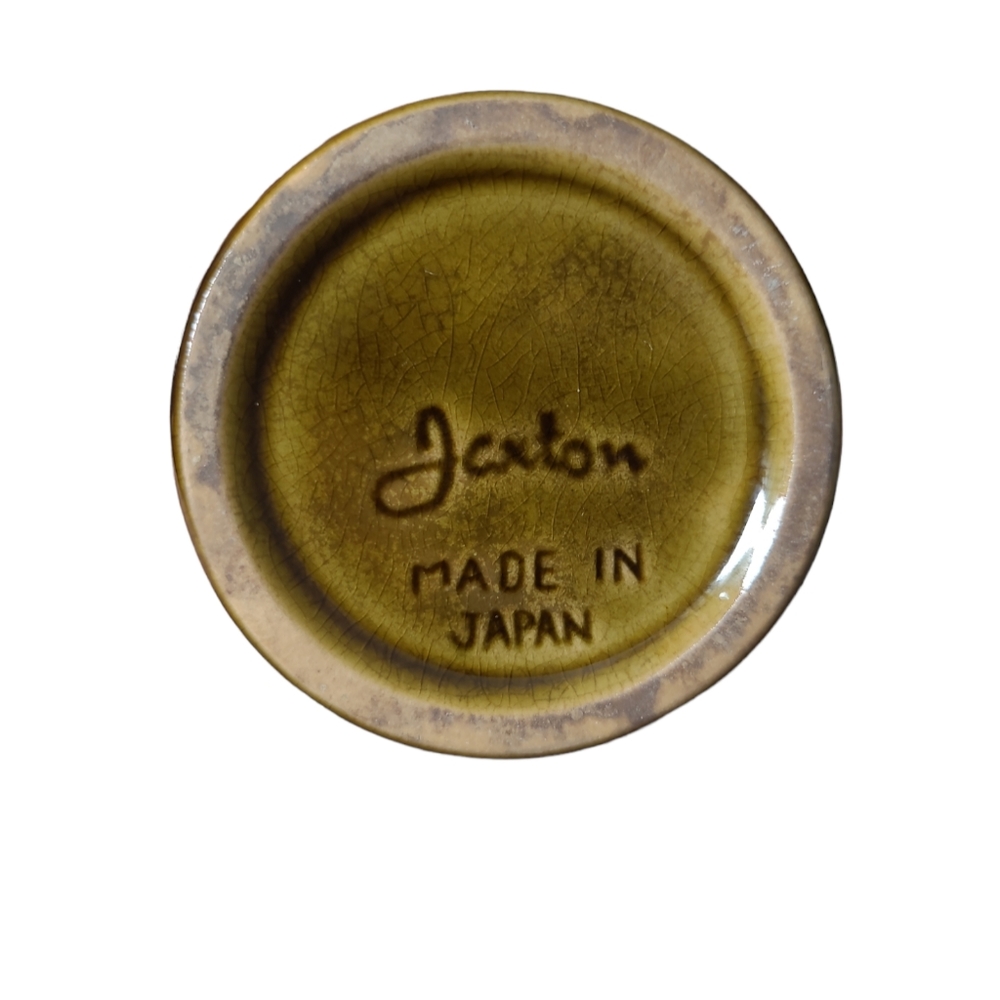 VINTAGE JAXTON JAPANESE POTTERY CRACKLED GLAZED OLIVE GREEN SIGNED - Picture 5 of 8